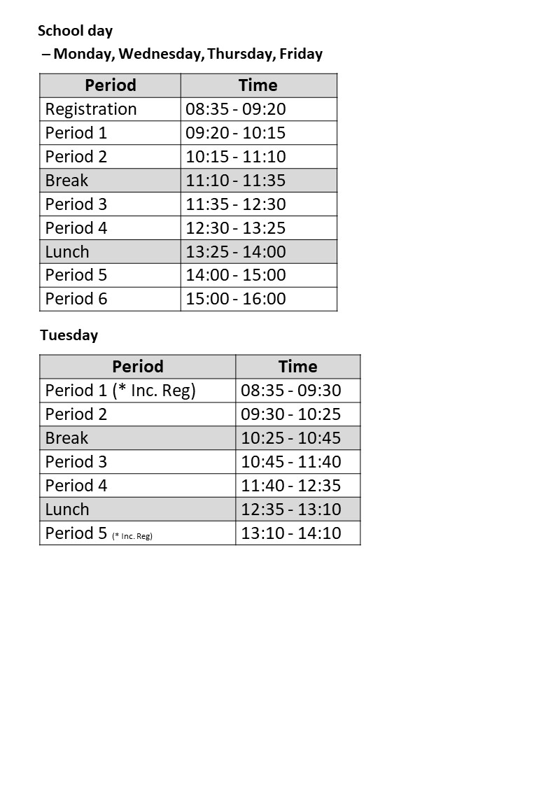 School Day Timings 2023-24