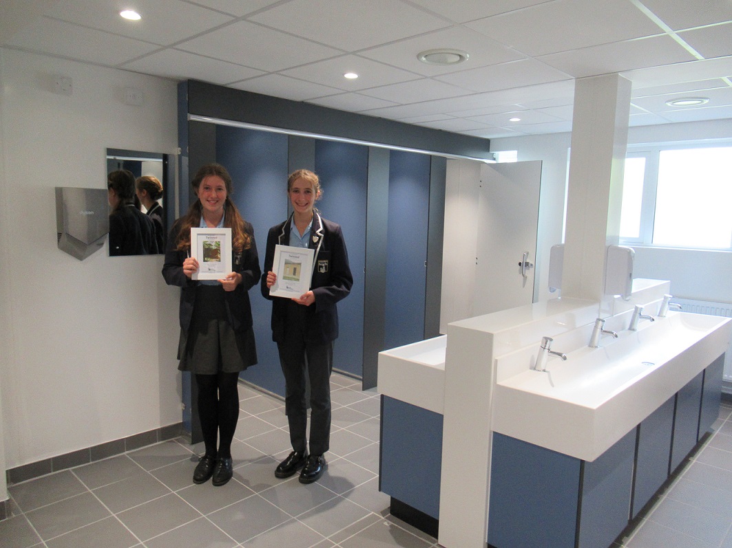 Students by new toilet block